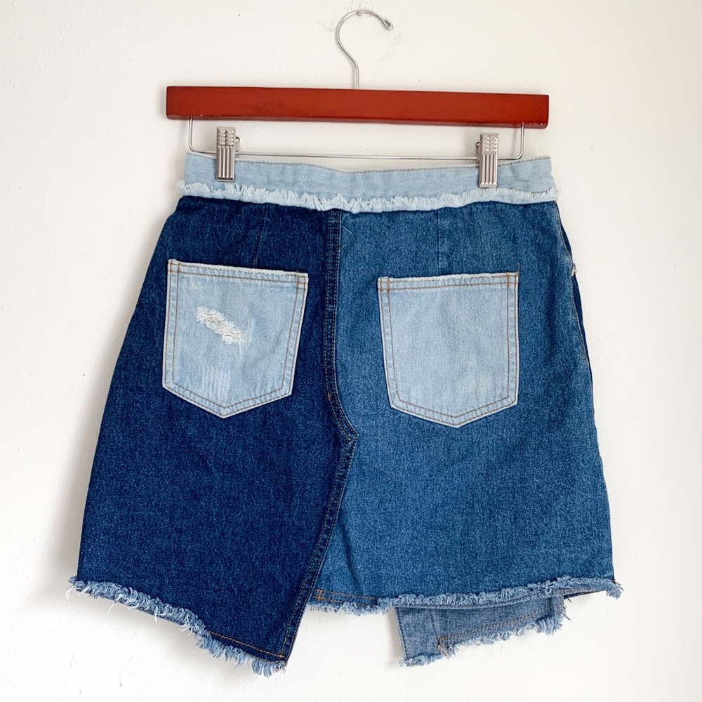 Asymmetrical Patchwork Jean Skirt - image 3